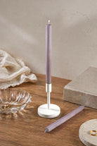 Velluto Prugna Profonda Pair of Deep Plum Ribbed Velvet Taper Candles — G Decor