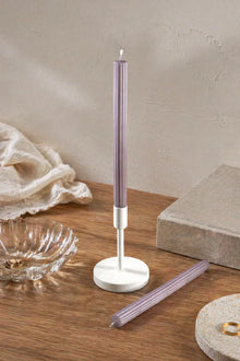 Velluto Prugna Profonda Pair of Deep Plum Ribbed Velvet Taper Candles