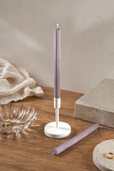 Velluto Prugna Profonda Pair of Deep Plum Ribbed Velvet Taper Candles