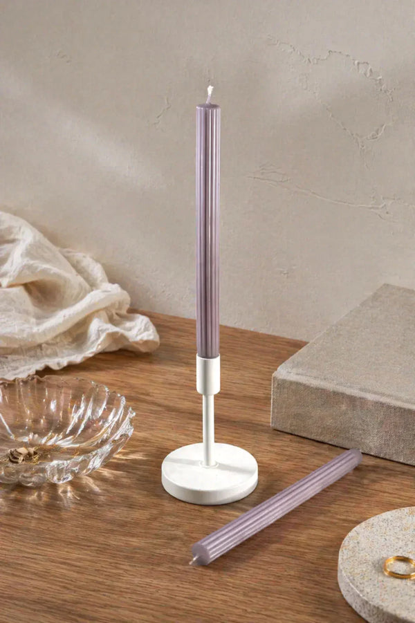Velluto Prugna Profonda Pair of Deep Plum Ribbed Velvet Taper Candles