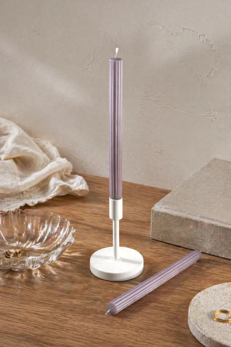 Velluto Prugna Profonda Pair of Deep Plum Ribbed Velvet Taper Candles