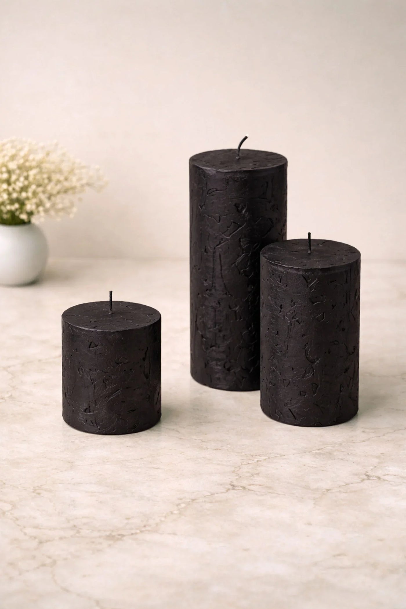 Adelle Obsidian Signature Waxwork Pillar Candle in Matte Black