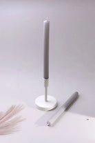 Velluto Cenere Pair of Ash Grey Ribbed Velvet Taper Candles — alternate view, G Decor