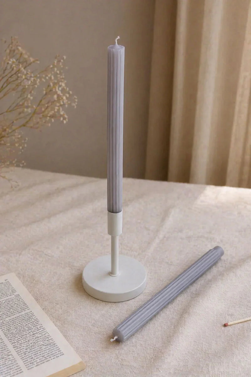 Velluto Cenere Pair of Ash Grey Ribbed Velvet Taper Candles