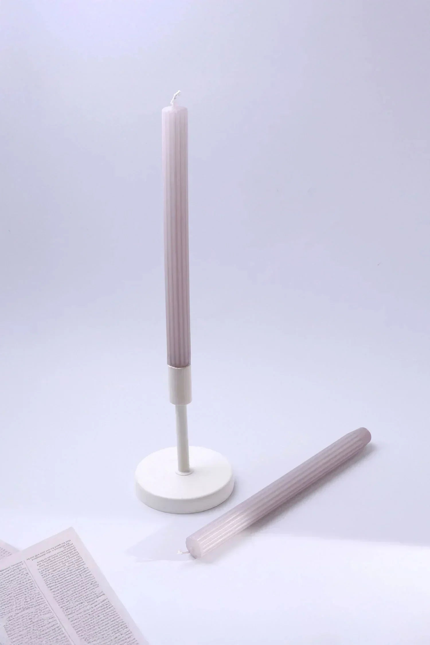 Velluto Rosato Pair of Pink Ribbed Velvet Taper Candles — alternate view, G Decor