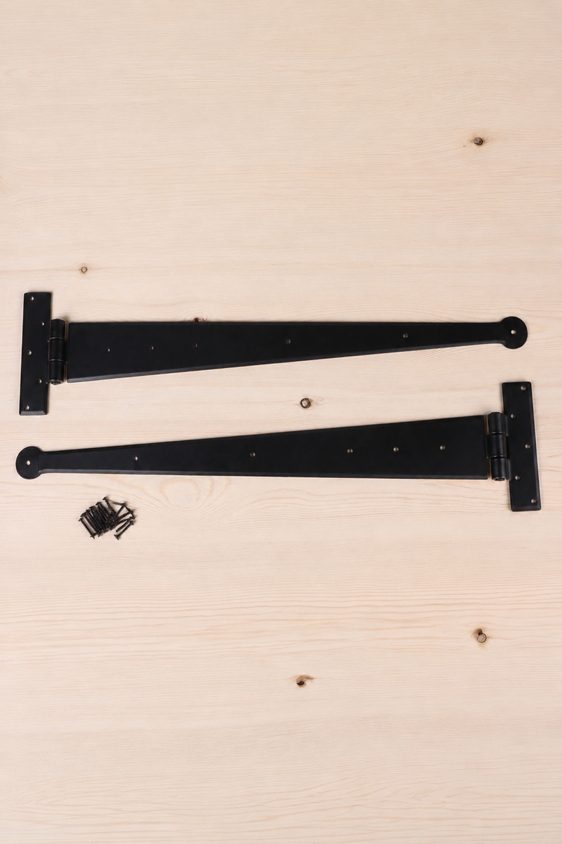 24″ Pair of Hand-Forged Coinbase T Hinges in Black Finish