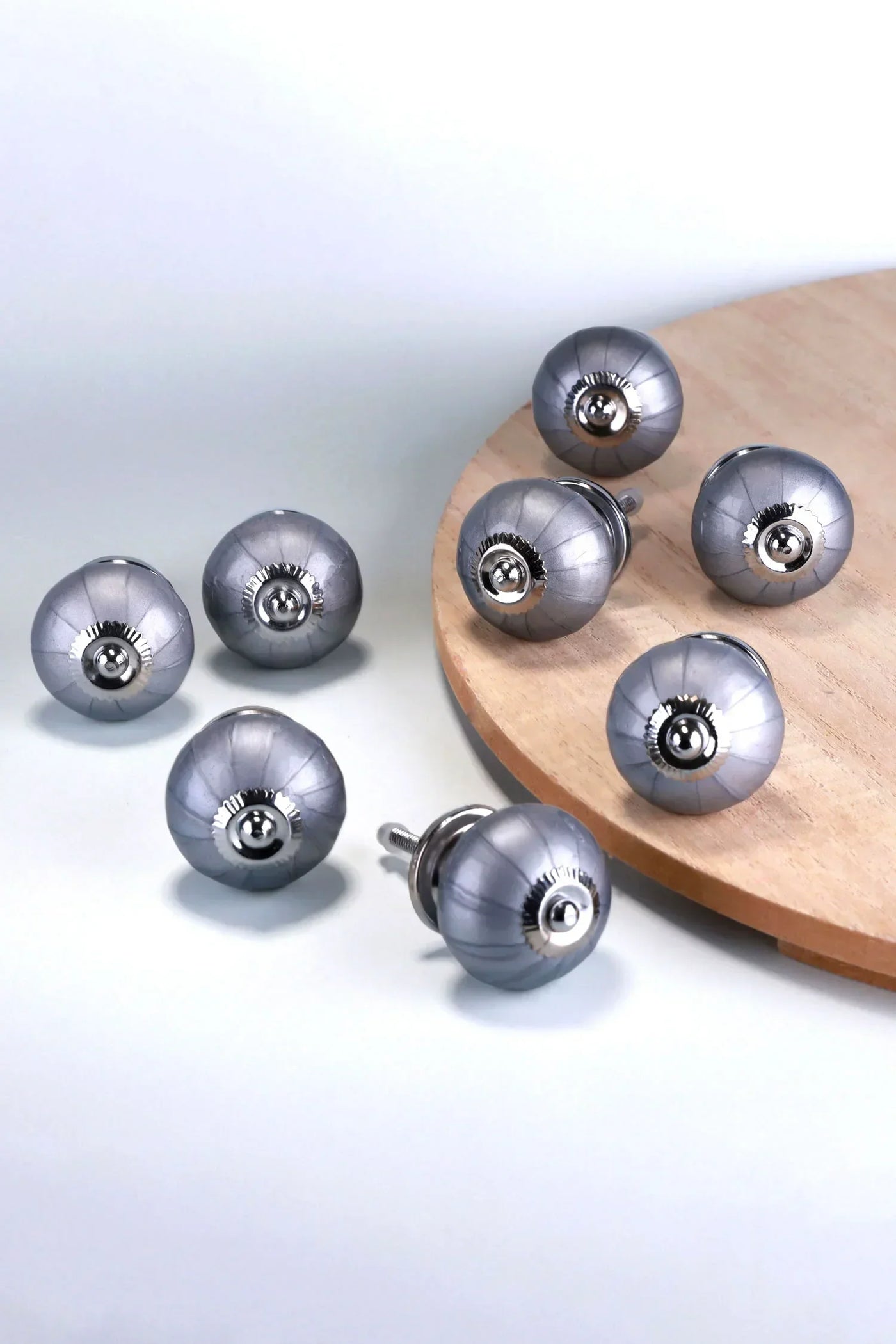 Silver Bloom Grey Hand-Painted Ceramic Cabinet Knobs Set of 8