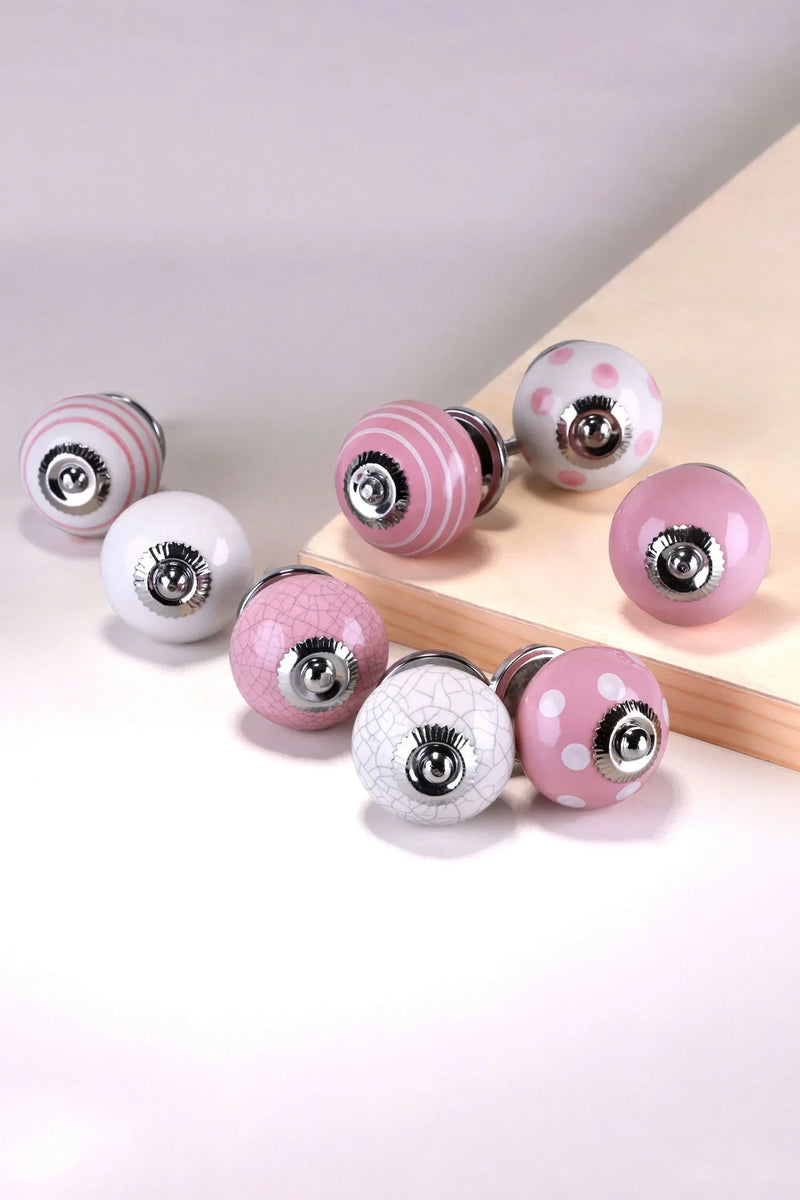 Pink Hand-Painted Ceramic Cabinet Knobs Set of 8