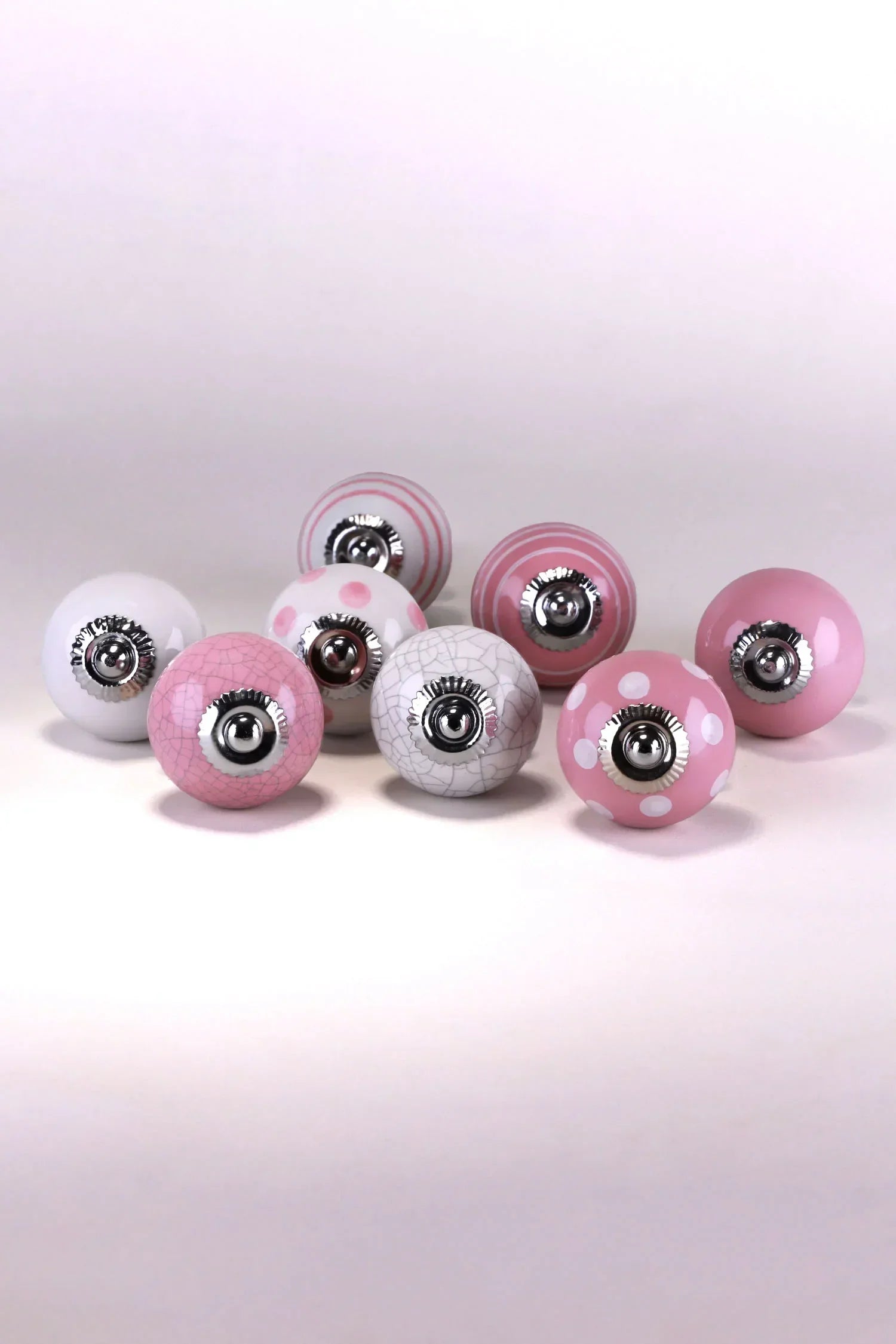 Pink Hand-Painted Ceramic Cabinet Knobs Set of 8 — close-up view, G Decor