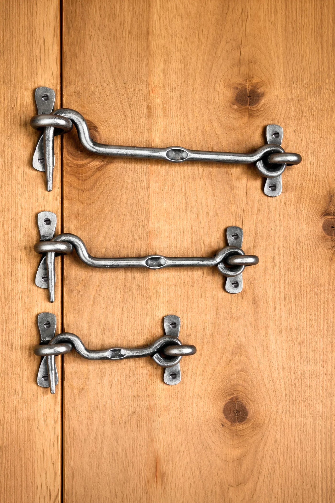 Hand-Forged Hook and Eye Gate Cabin Fastener in Pewter Finish