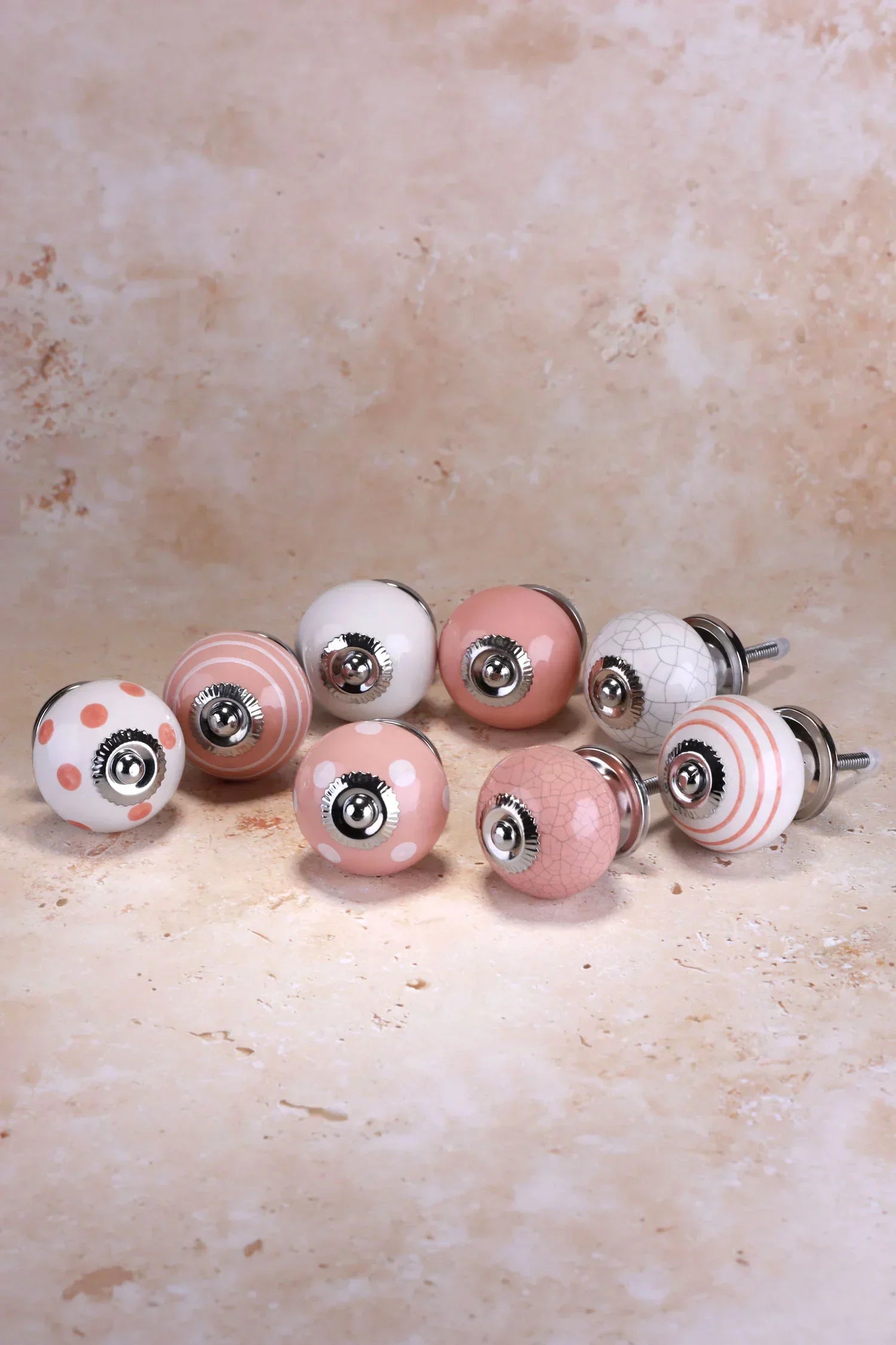Pastel Pink Hand-Painted Ceramic Cabinet Knobs Set of 8 — view 5, G Decor