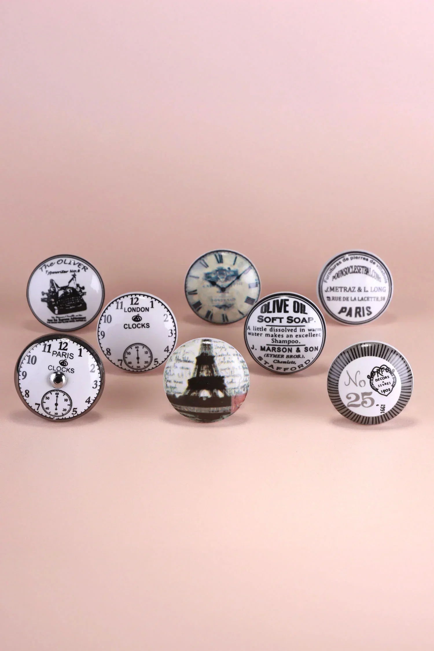 Continental Atelier European Archive Ceramic Cabinet Knobs Set of 8 — close-up view, G Decor