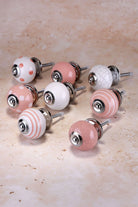 Pastel Pink Hand-Painted Ceramic Cabinet Knobs Set of 8 — lifestyle view, G Decor