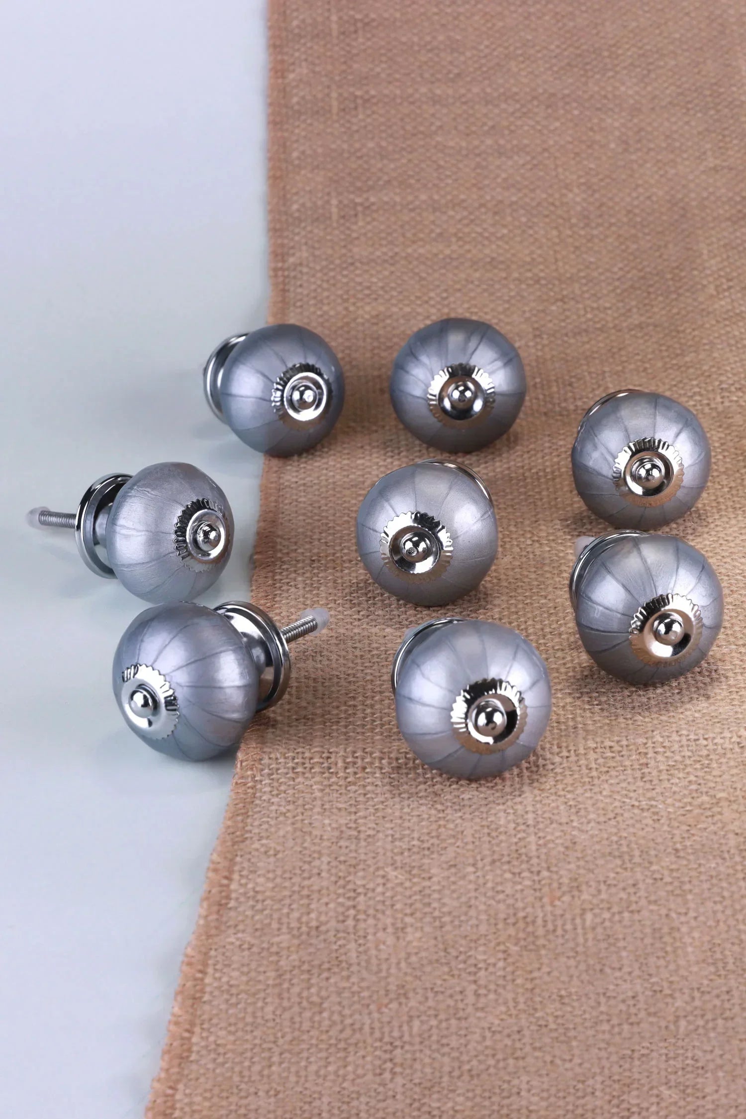 Silver Bloom Grey Hand-Painted Ceramic Cabinet Knobs Set of 8 — close-up view, G Decor