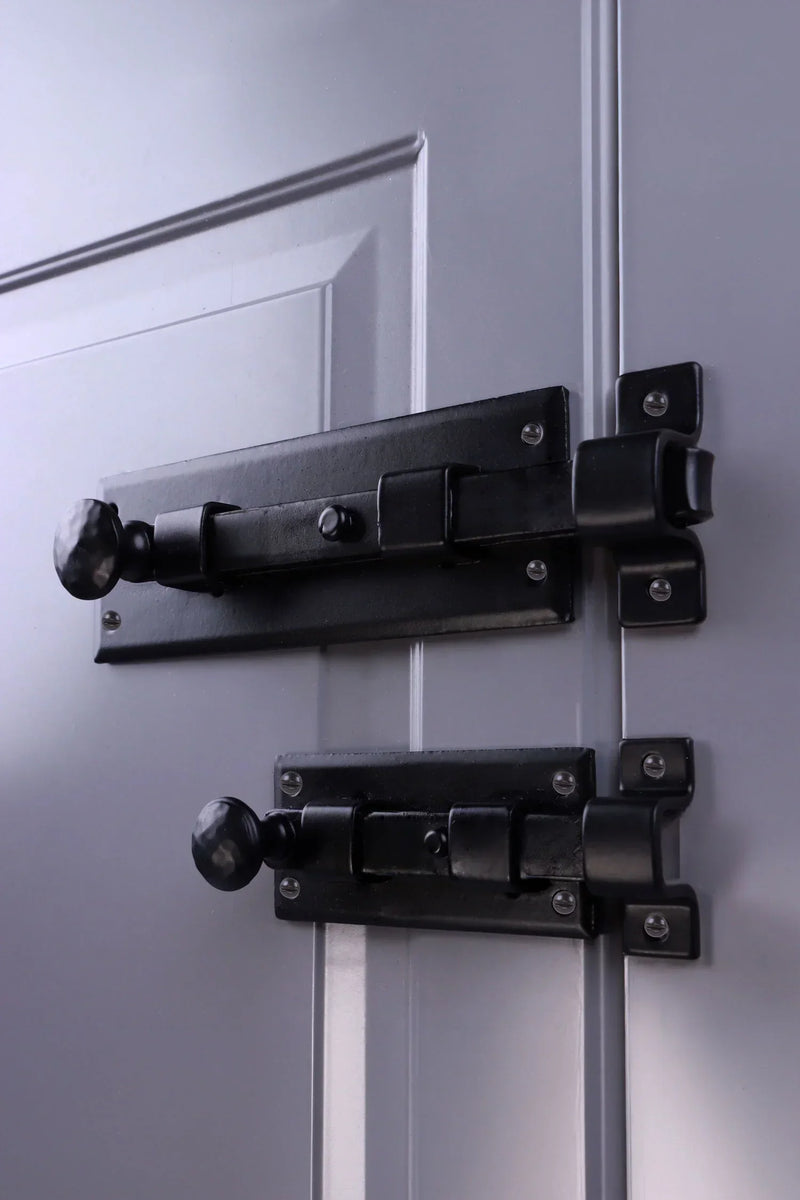 Hand-Forged Hammered Iron Sliding Door Bolt in Black Finish