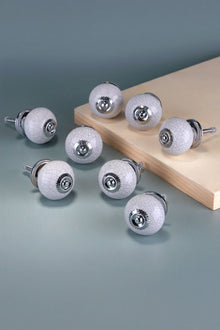 Lot de 8 boutons de meuble en céramique craquelée blanc pur