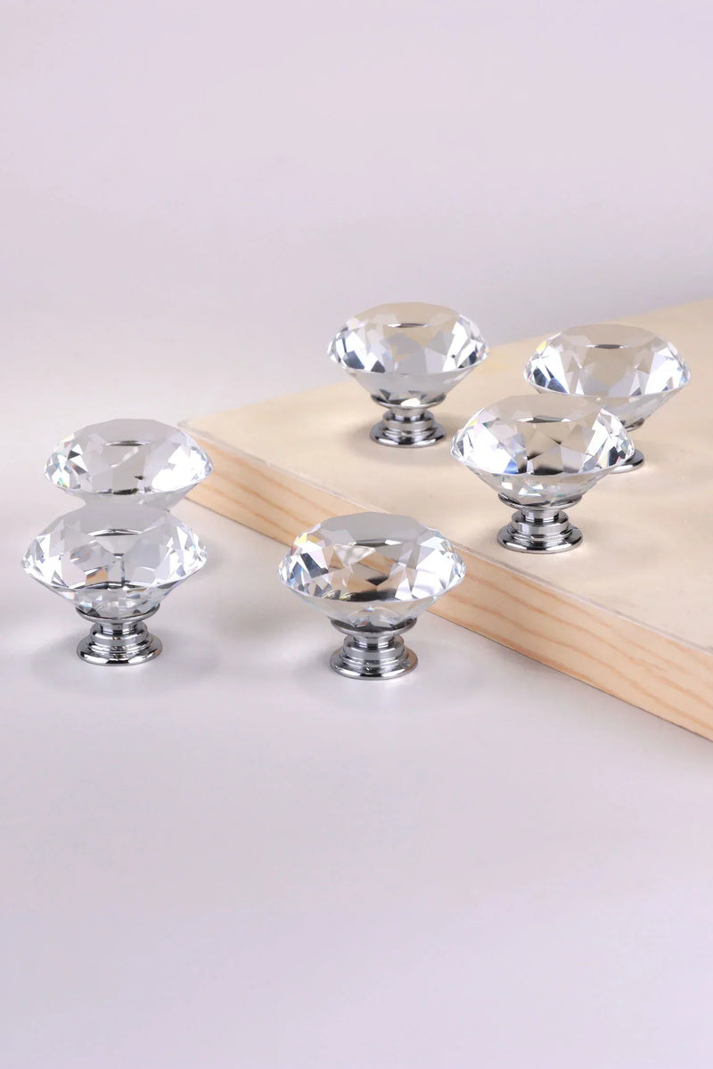 Diamond-Cut Clear Crystal Glass Cabinet Knobs Set of 6