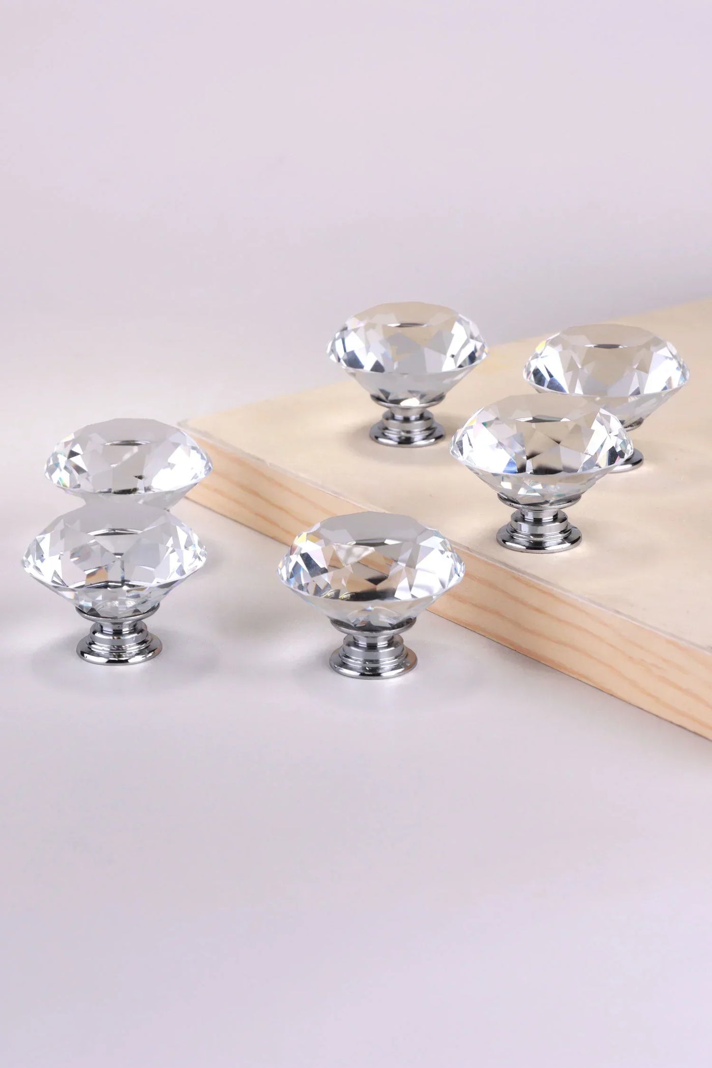 Diamond-Cut Clear Crystal Glass Cabinet Knobs Set of 6