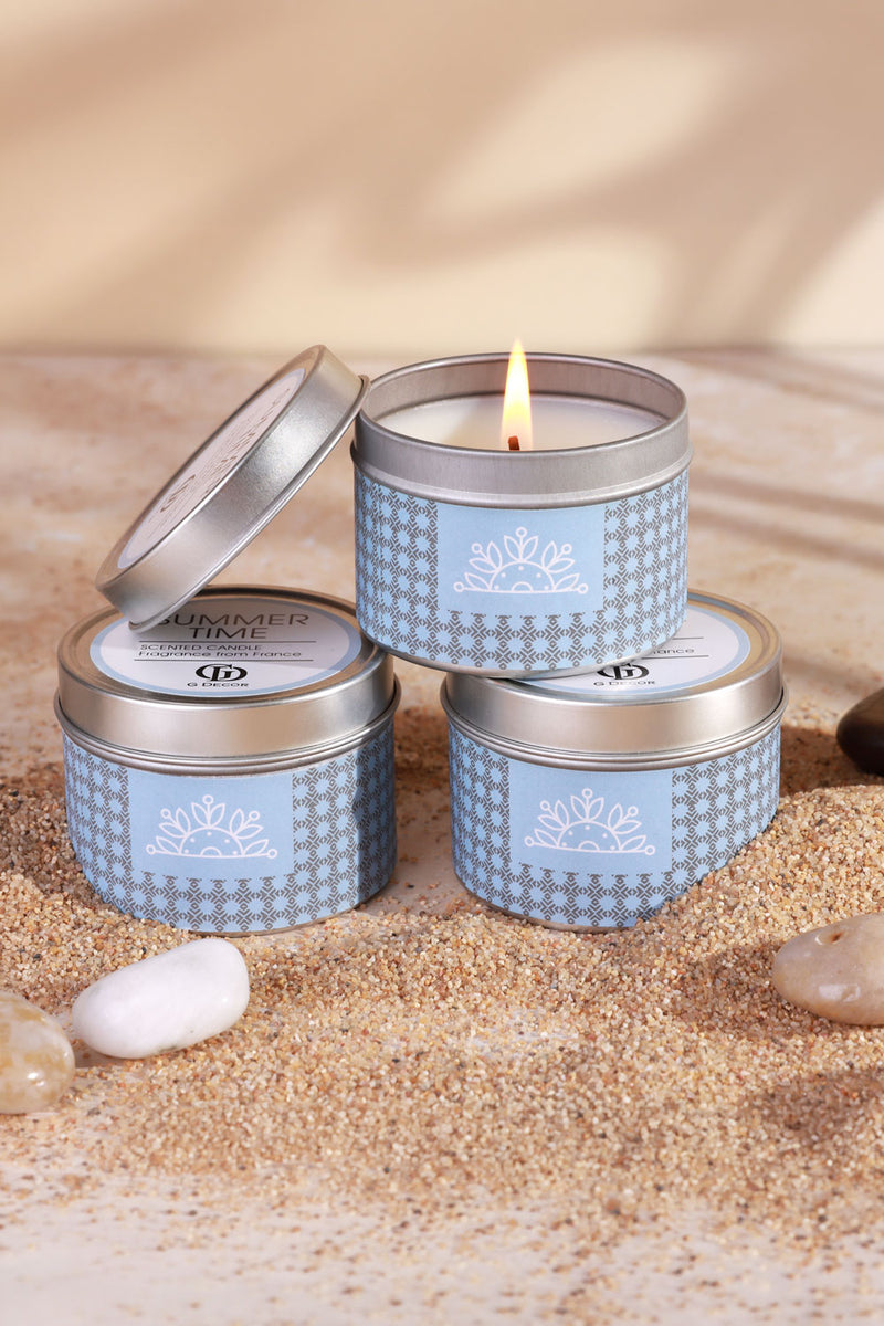 Scented Summer Floral Blue Tin Candles Set of 3