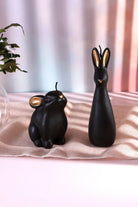 Black and Gold Velvet Hare and Bunny Sculptural Candle — alternate view, G Decor