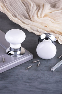 Perfect Edit White Ceramic Mortice Door Knobs with Chrome Base