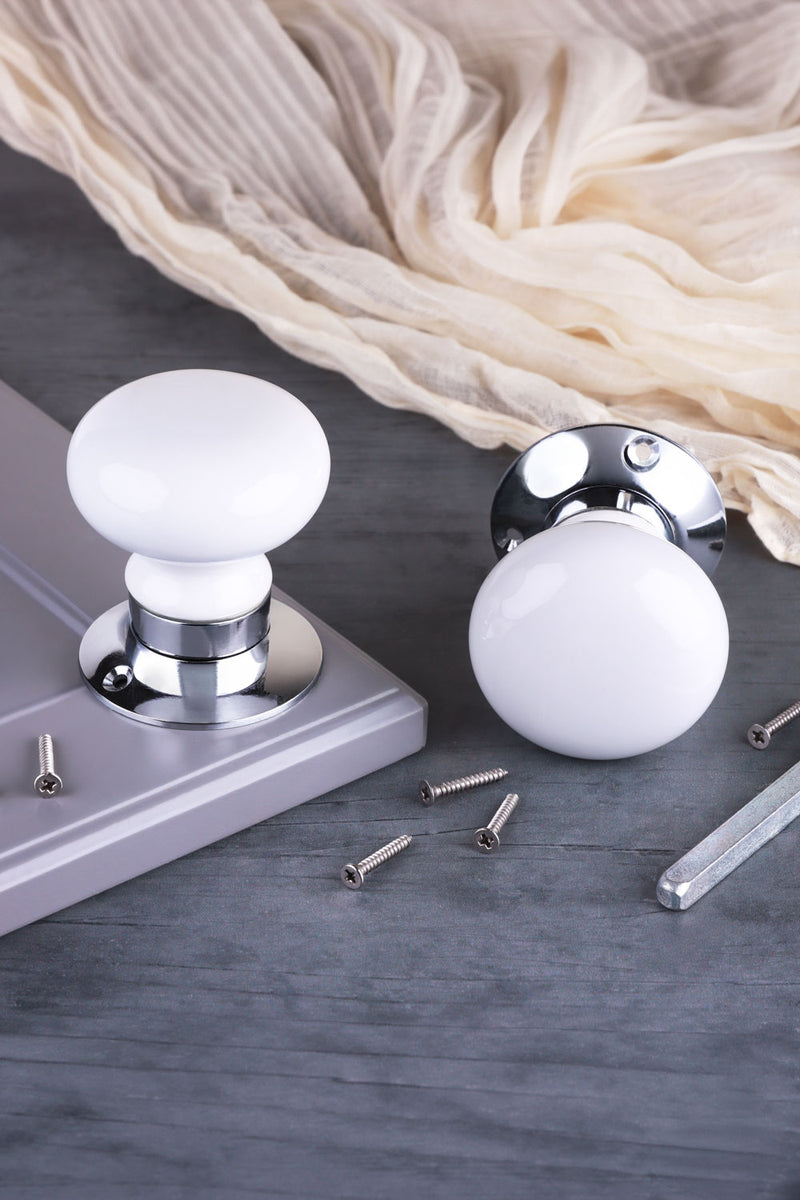 Perfect Edit White Ceramic Mortice Door Knobs with Chrome Base