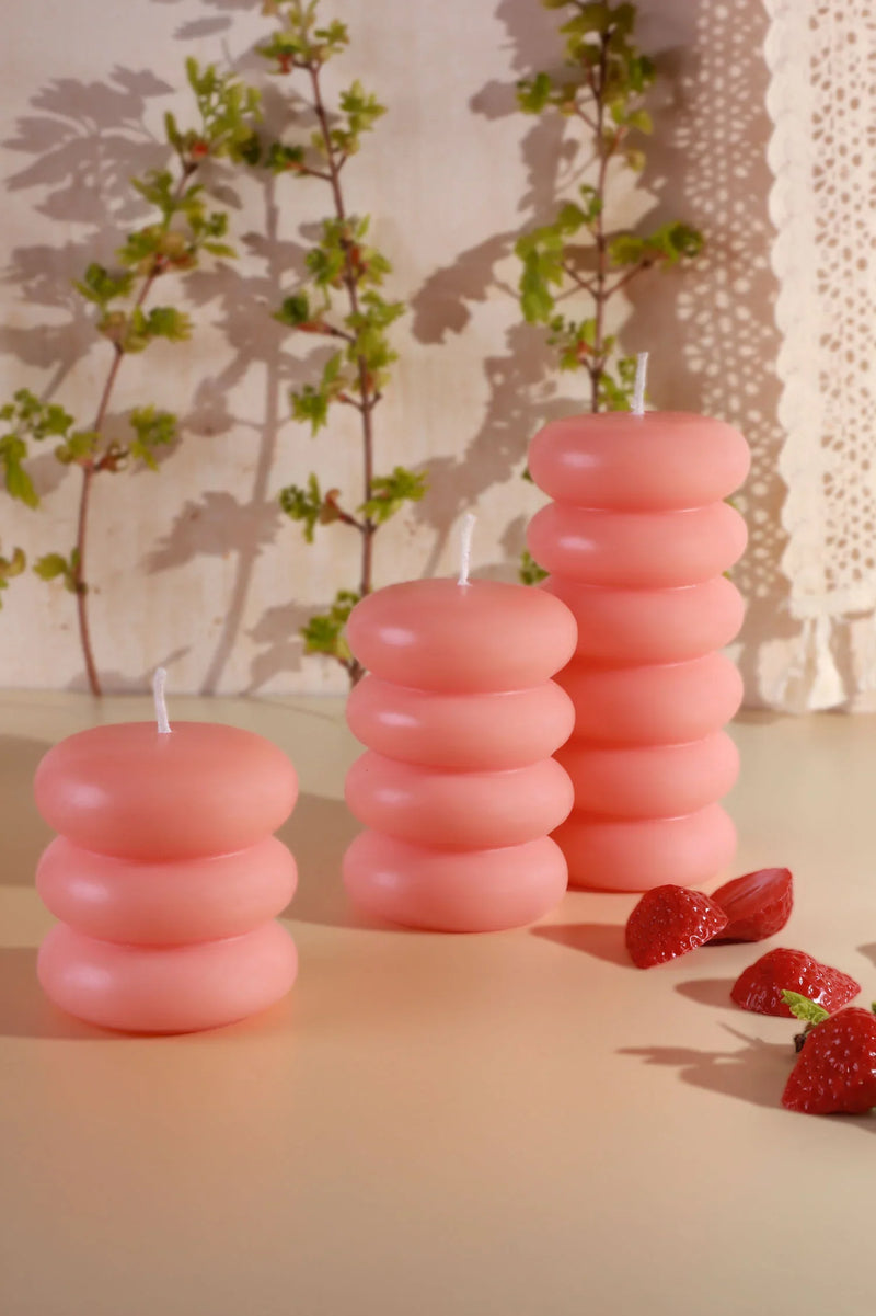 Strawberry Lip Balm Scented Pebble Stack Pillar Candle