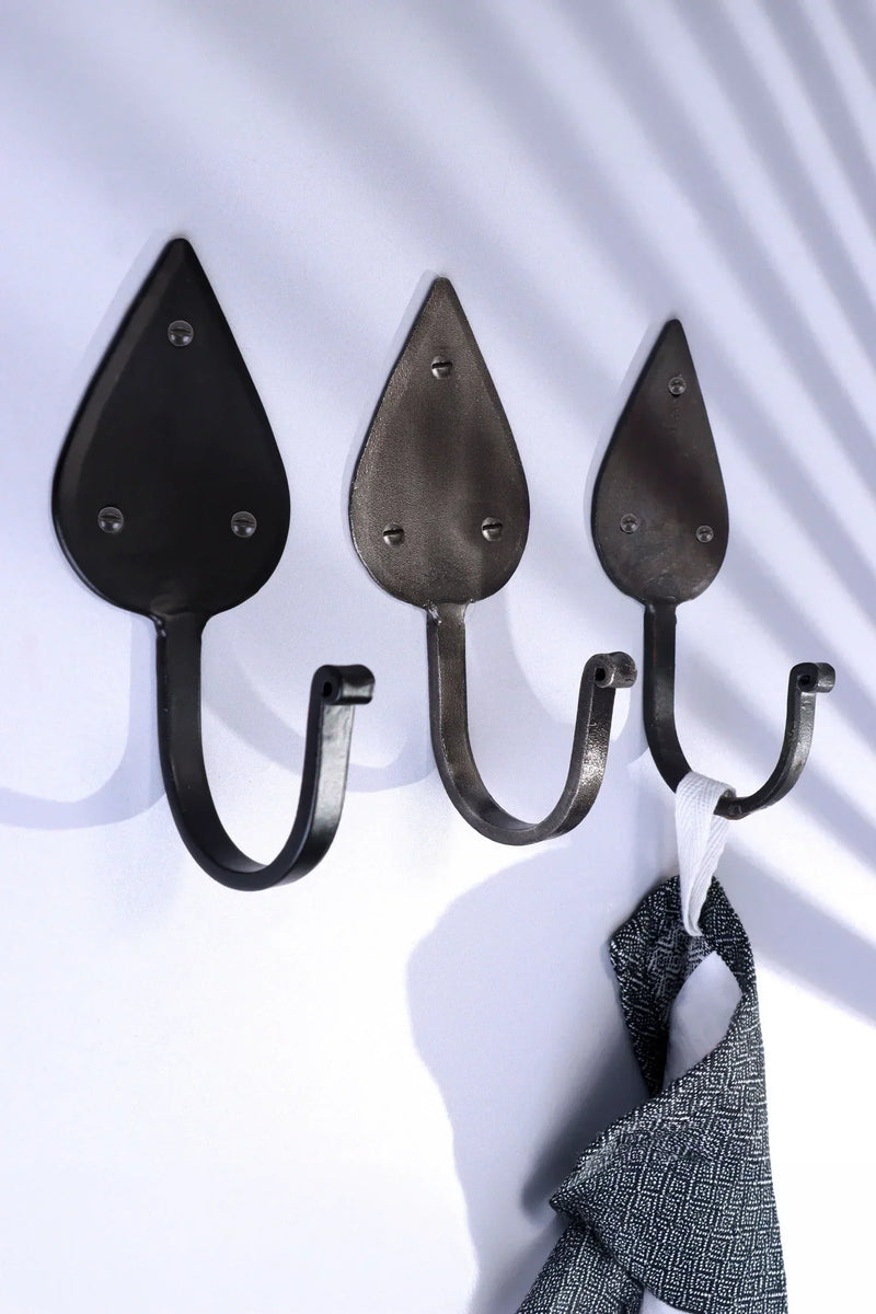 Traditional Teardrop Forged Wall Coat Hook in Black Beeswax or Pewter