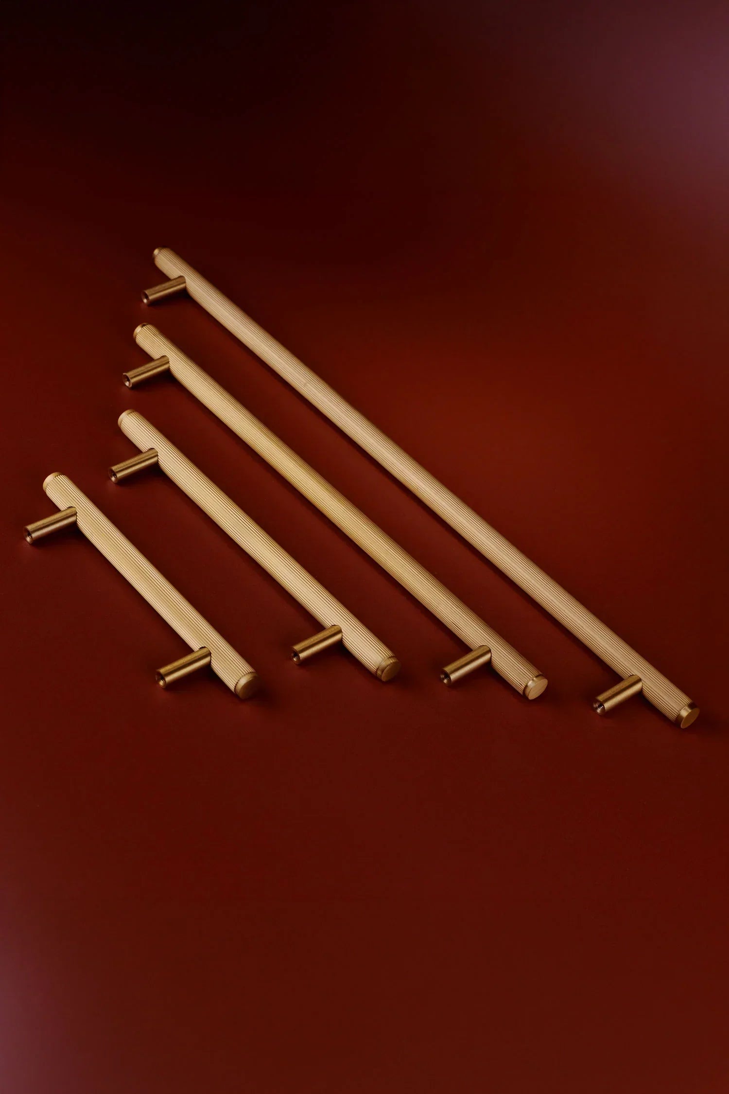 Kensington Fluted Brass Bar Pull — close-up view, G Decor