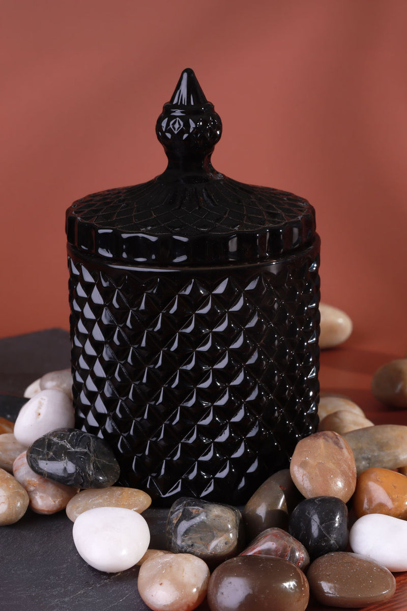 Misumi Sandalwood Scented Candle in Black Diamond Glass Jar