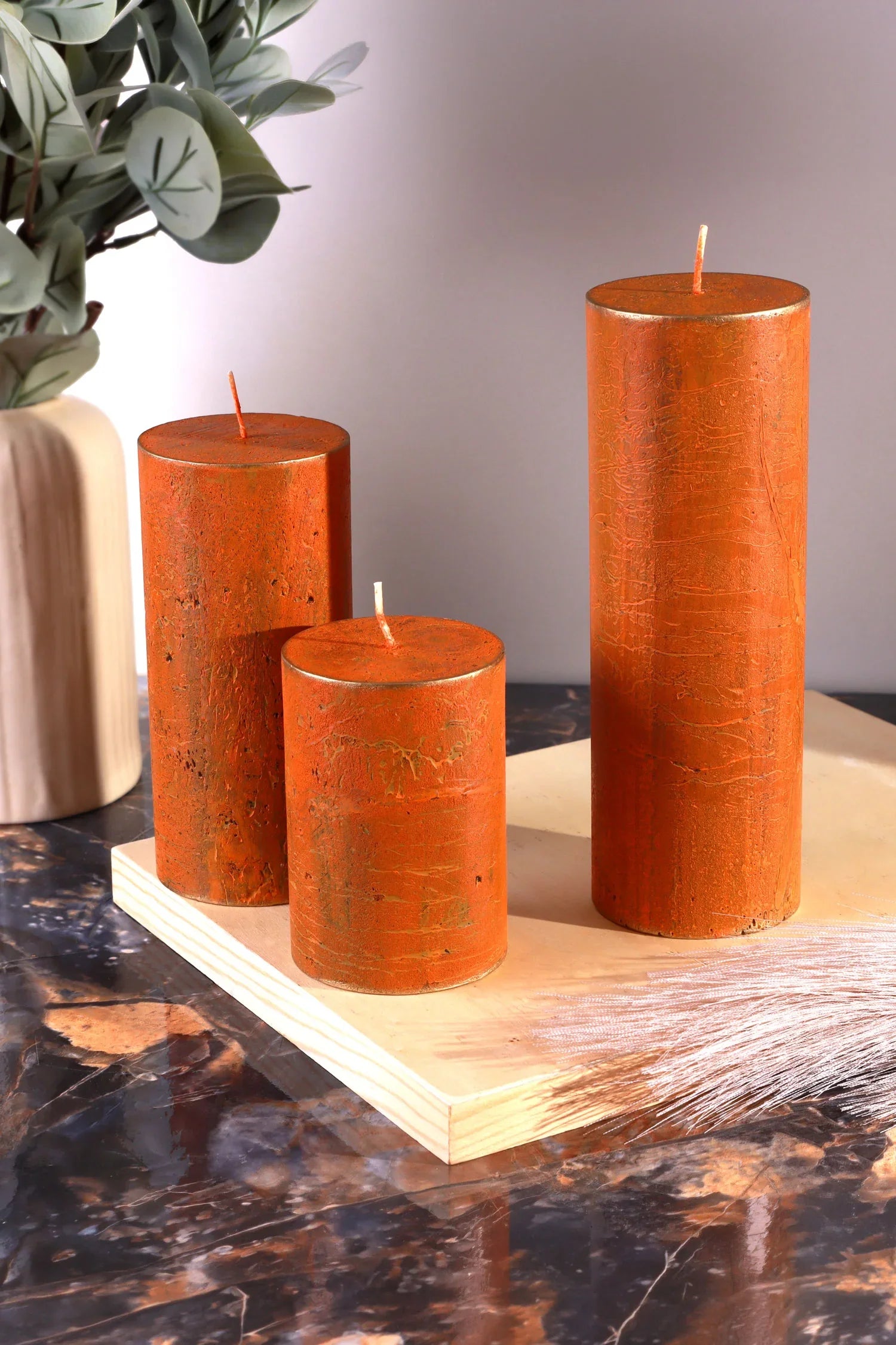 Fern Amberstone and Gold Hand-Finished Pillar Candle — alternate view, G Decor