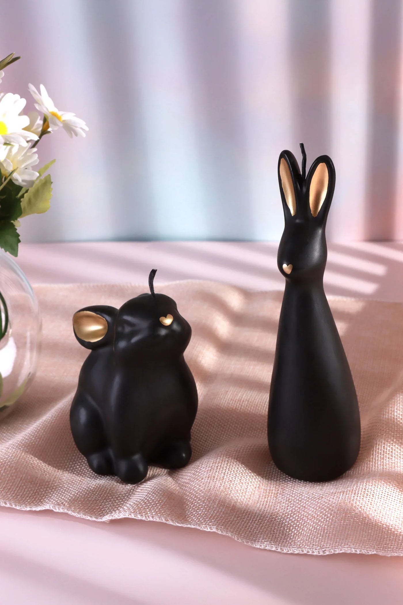 Black and Gold Velvet Hare and Bunny Sculptural Candle