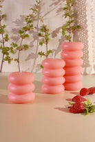 Strawberry Lip Balm Pebble Bubble Stack Sculptural Pillar Candle — alternate view, G Decor