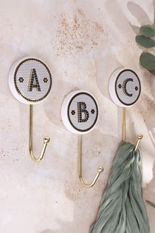 British Pub Tile Black and Gold Monogram Personalised Coat Hook