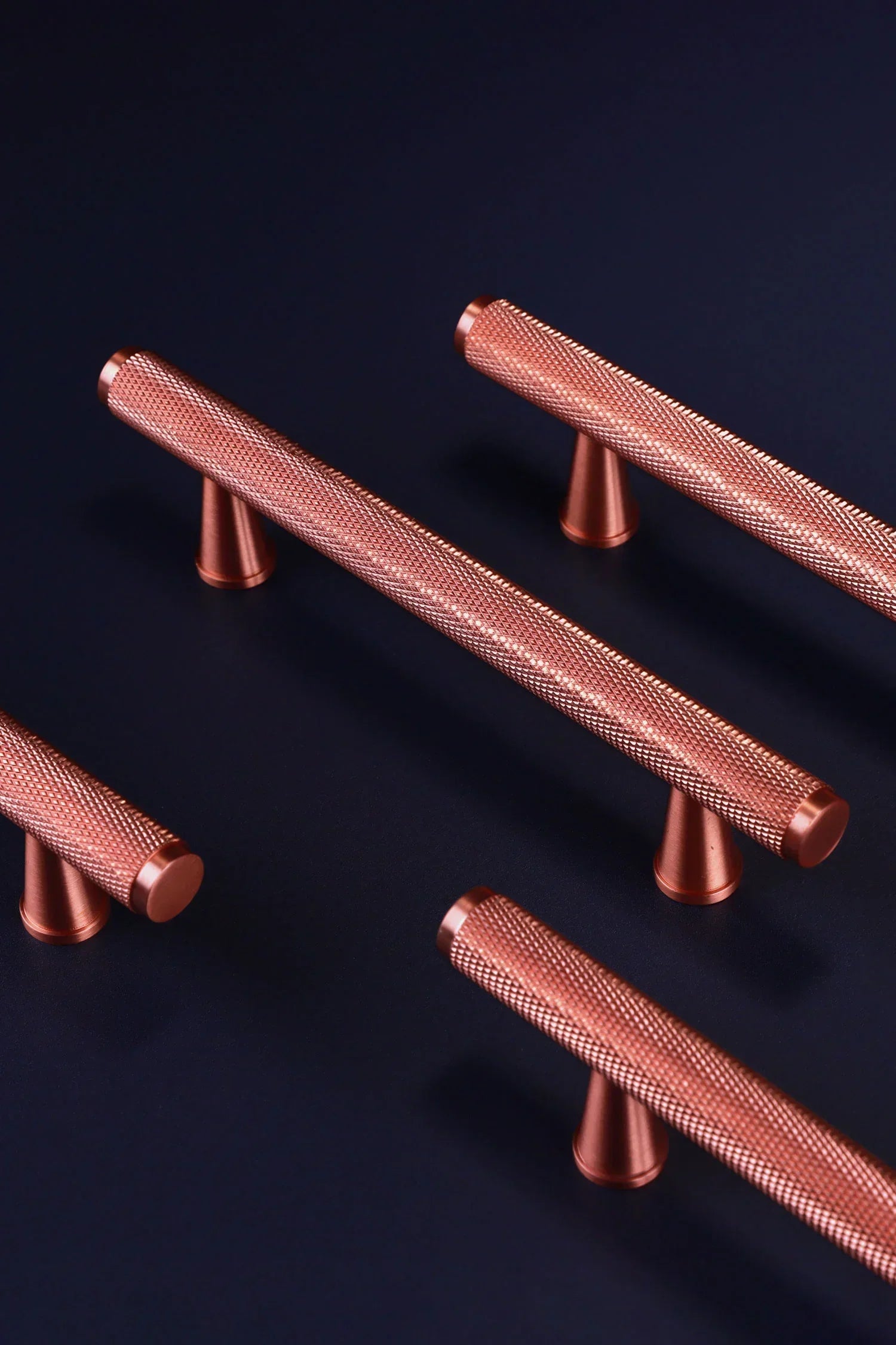 Chelsea Diamond-Knurled Brass Bar Pull Handle in Rose Brass — alternate view, G Decor