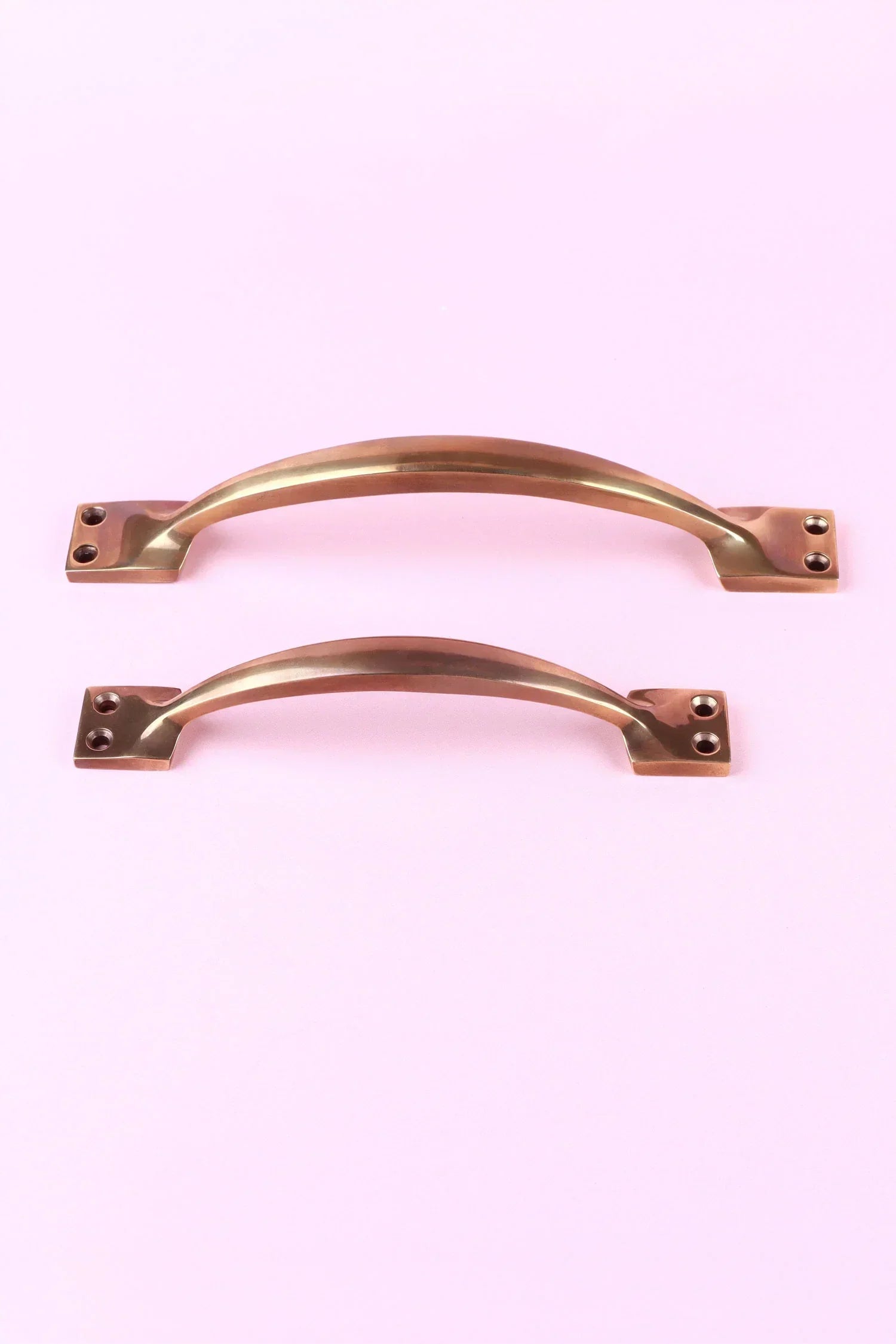 Oxford Solid Aged Brass Door Handle, Curved Pull — close-up view, G Decor