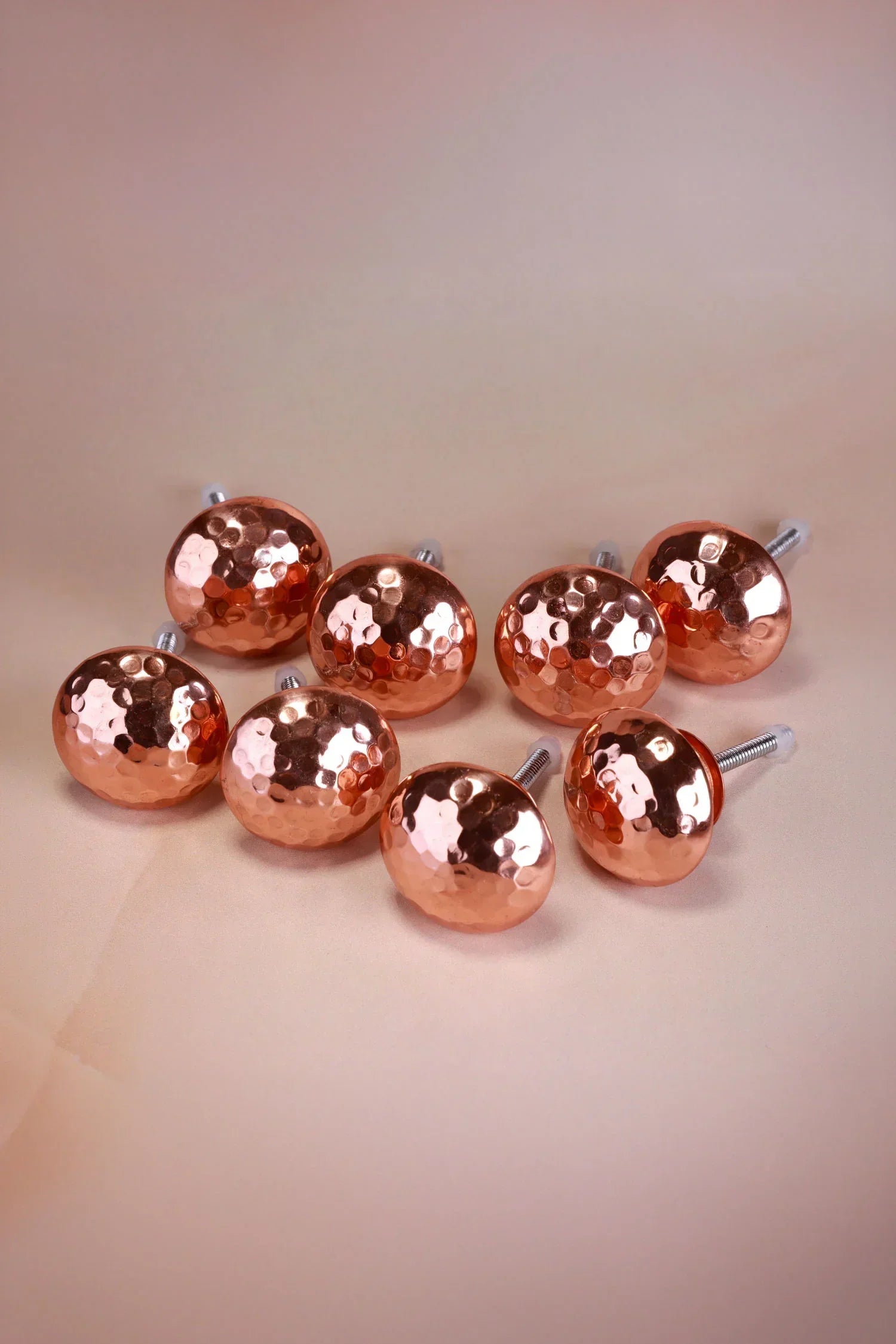 Verona Hand-Hammered Copper Cabinet Knobs Set of 8 — close-up view, G Decor