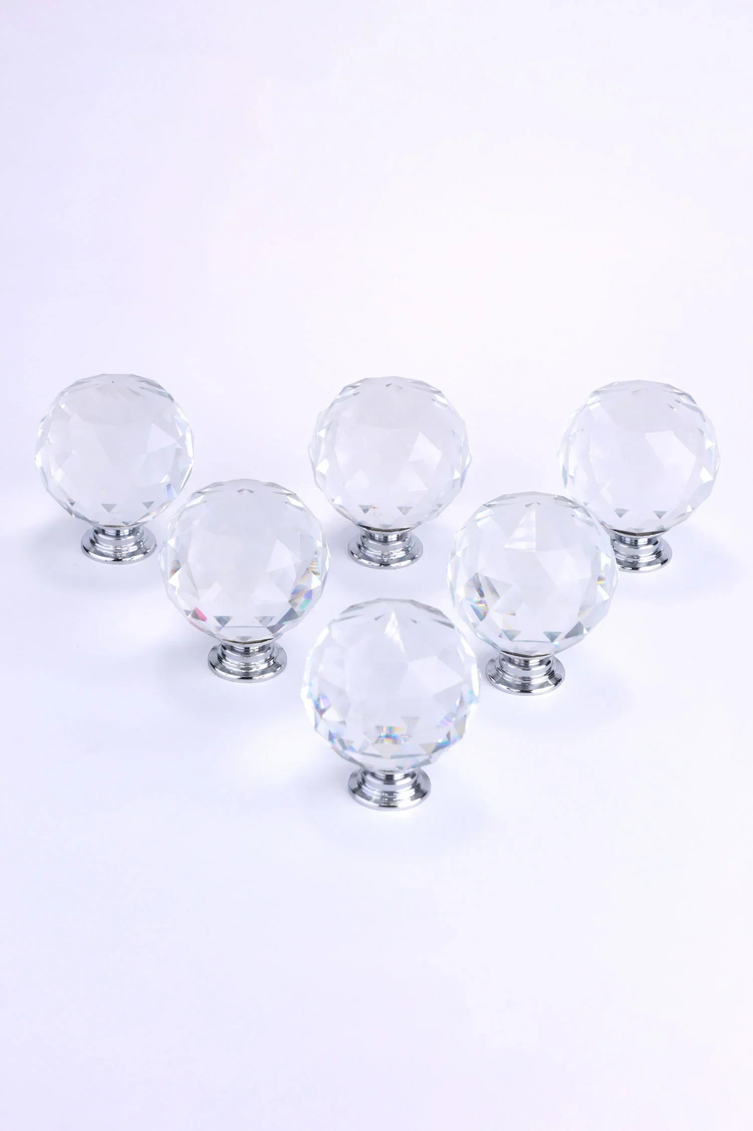 Round Diamond-Cut Crystal Glass Cabinet Knobs Set of 6 — lifestyle view, G Decor