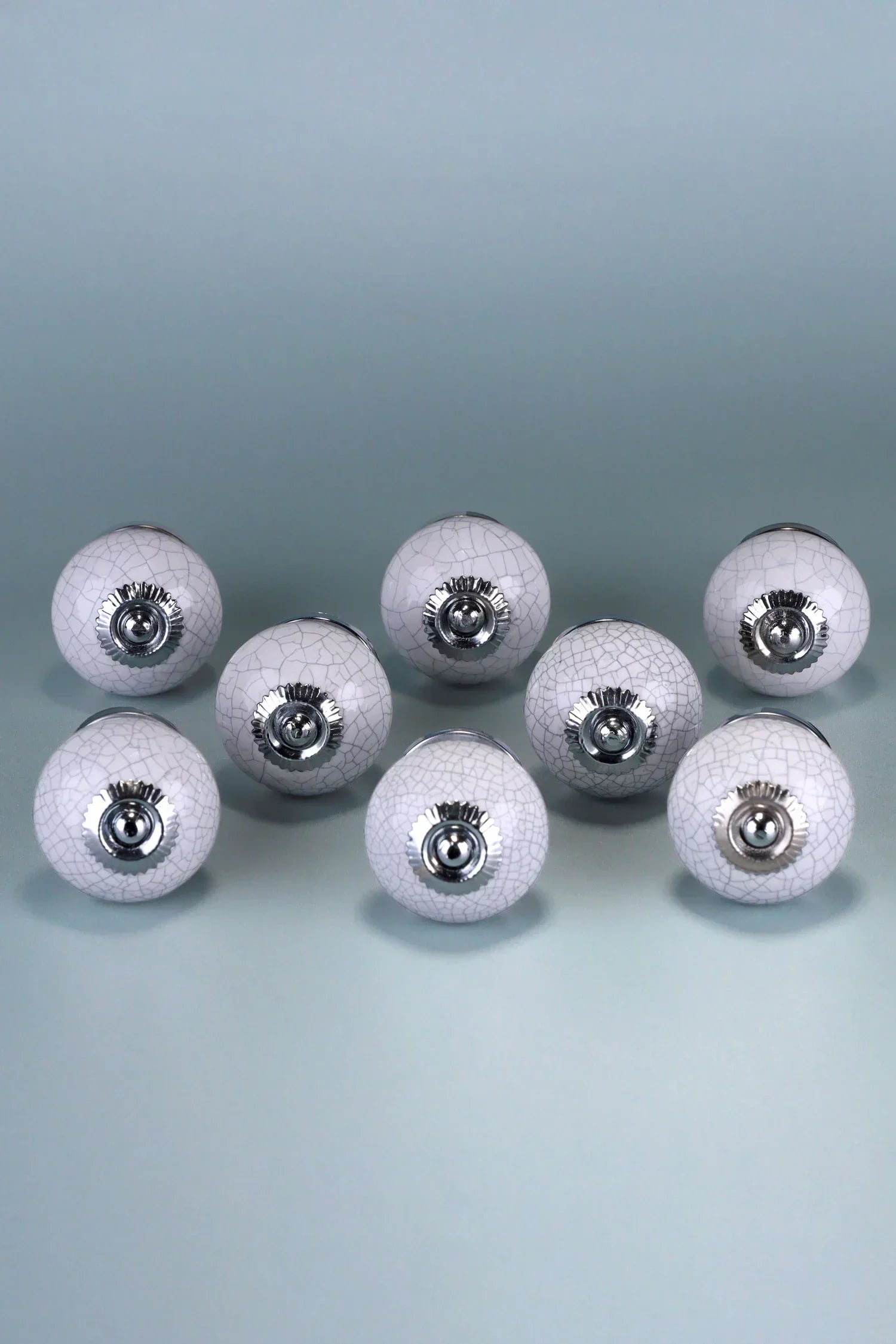 Pure White Crackle Ceramic Cabinet Knobs Set of 8 — lifestyle view, G Decor