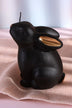 Black and Gold Velvet Hare and Bunny Sculptural Candle — close-up view, G Decor