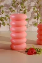 Strawberry Lip Balm Pebble Bubble Stack Sculptural Pillar Candle — view 5, G Decor
