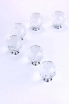 Round Diamond-Cut Crystal Glass Cabinet Knobs Set of 6 — close-up view, G Decor