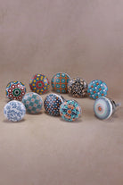 Positive Energy Iconic Collection Ceramic Cabinet Knobs Set of 10 — lifestyle view, G Decor