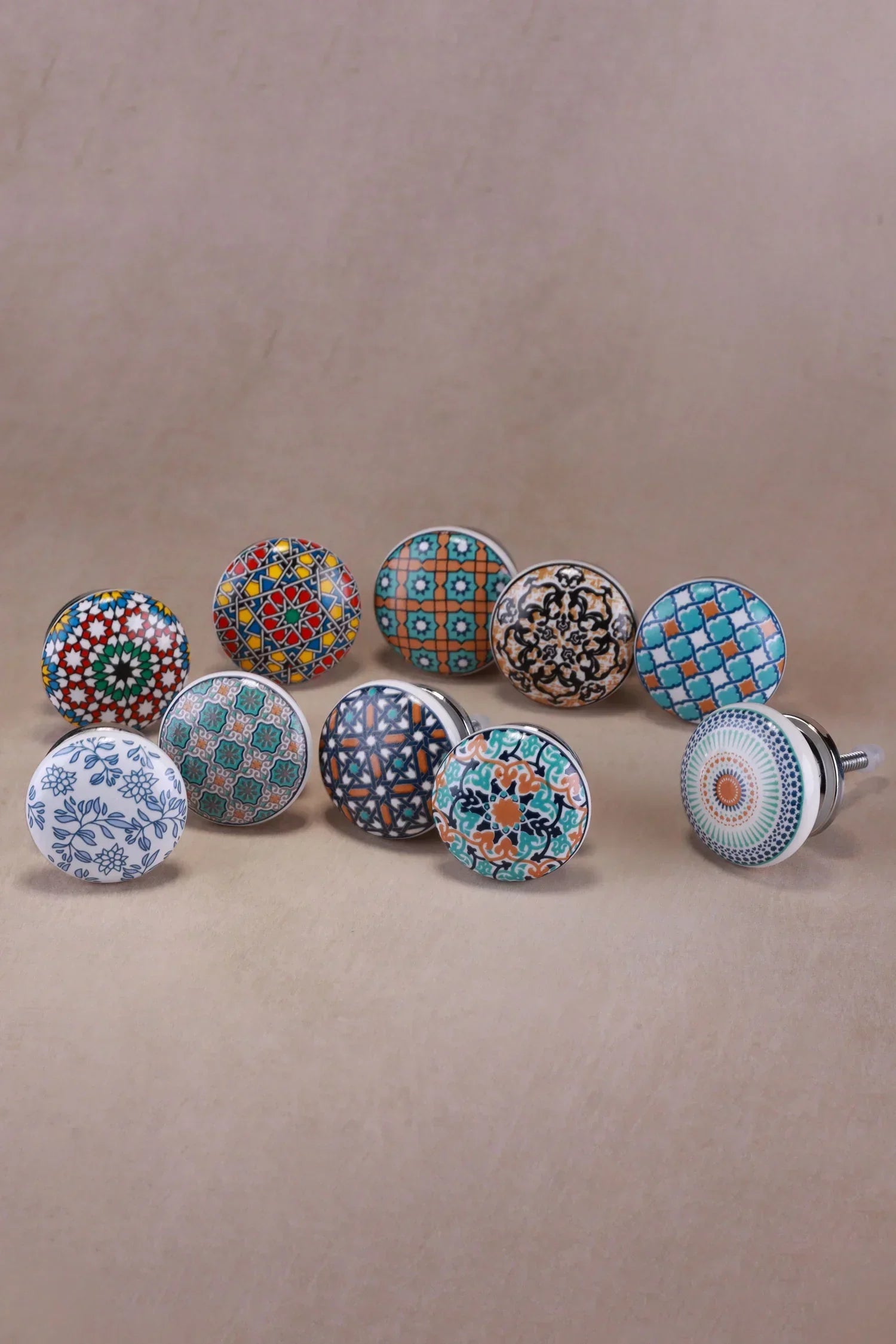 Positive Energy Iconic Collection Ceramic Cabinet Knobs Set of 10 — lifestyle view, G Decor