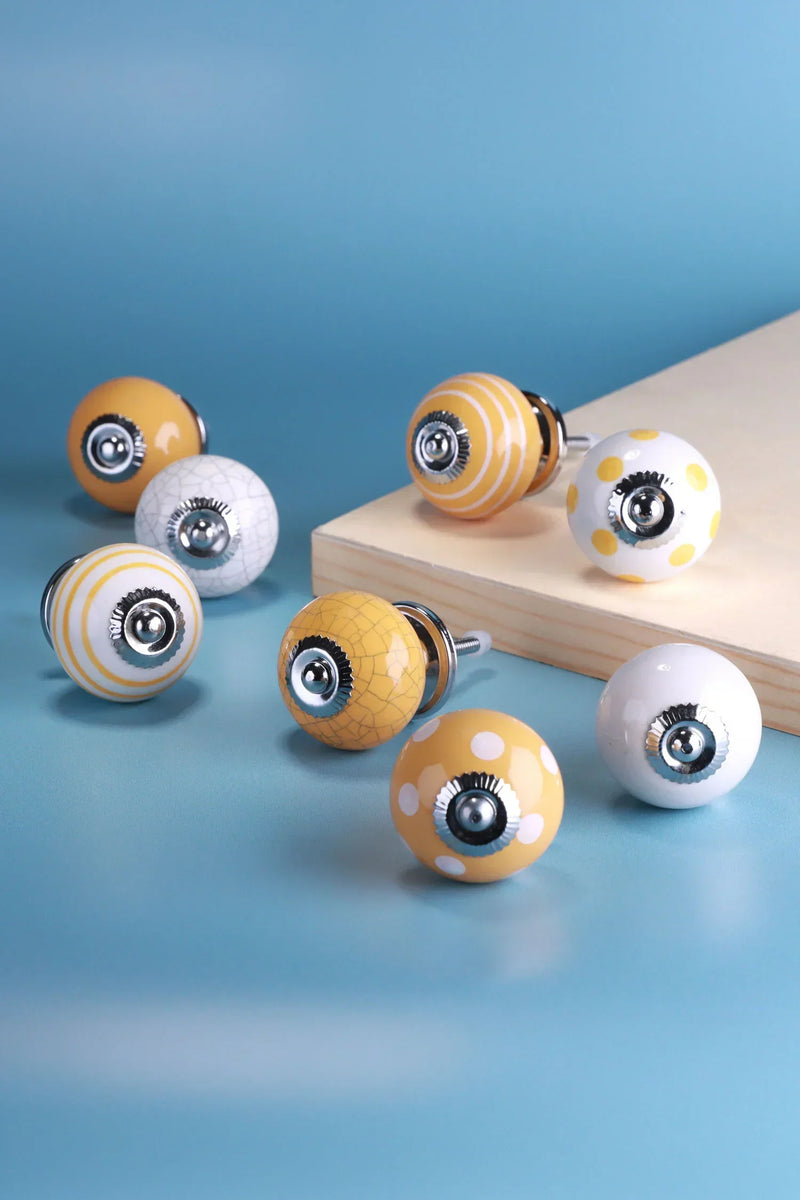 Sunny Yellow Hand-Painted Ceramic Cabinet Knobs Set of 8