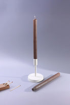 Velluto Marrone Pair of Dark Chocolate Ribbed Velvet Taper Candles — alternate view, G Decor