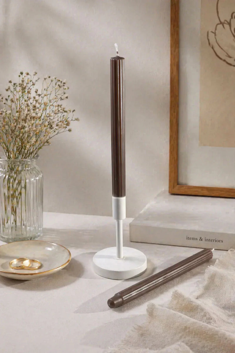 Velluto Marrone Pair of Dark Chocolate Ribbed Velvet Taper Candles