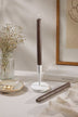 Velluto Marrone Set of 2 Extra Tall Dinner & Taper Candles in Dark Chocolate Brown with Ribbed Velvet Matte Finish