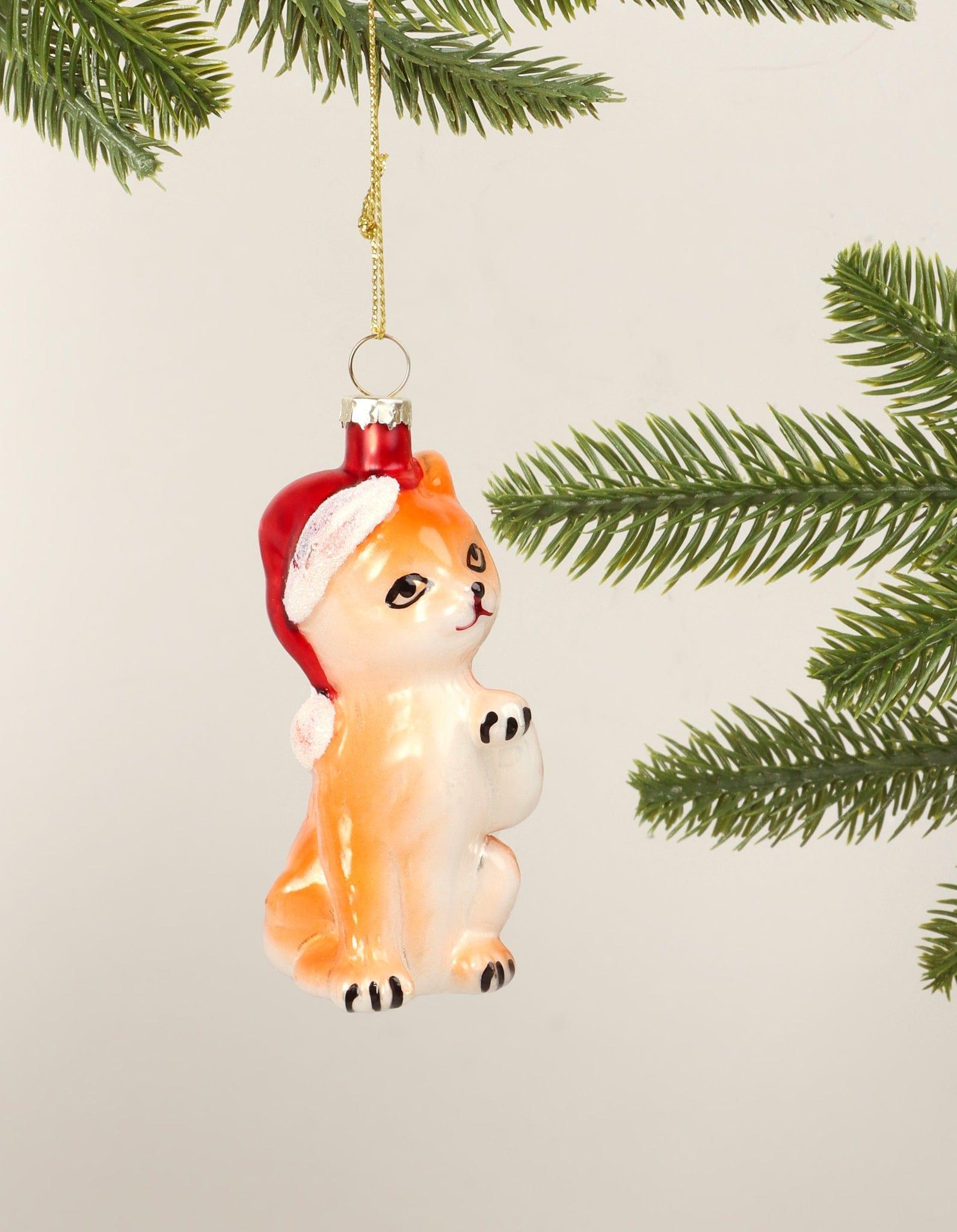 G Decor Christmas Decorations Orange Whimsical Festive Ginger Cat Glass Christmas Tree Ornament