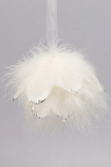 White Feather Christmas Bauble with Silver Glitter Tips
